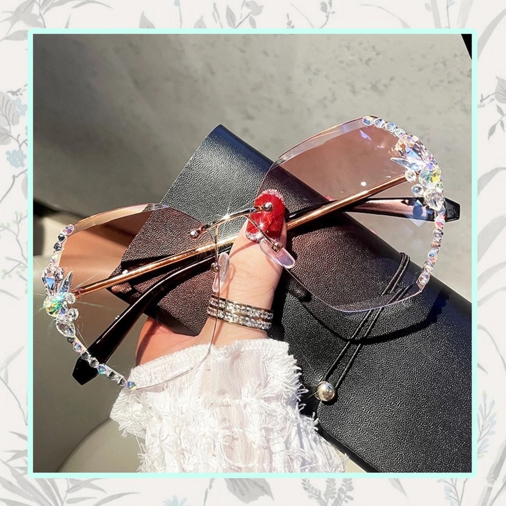 🌸 BLING SUNGLASSES PINK DIAMOND RHINESTONE CLEAR SHEER SHADES EYE COVER CHIC